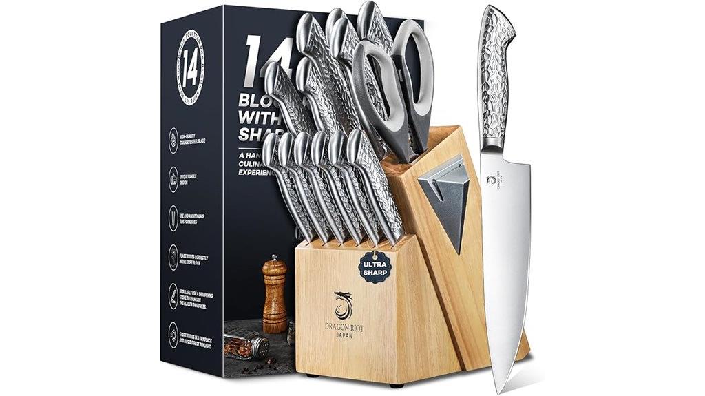 14 piece wooden knife set