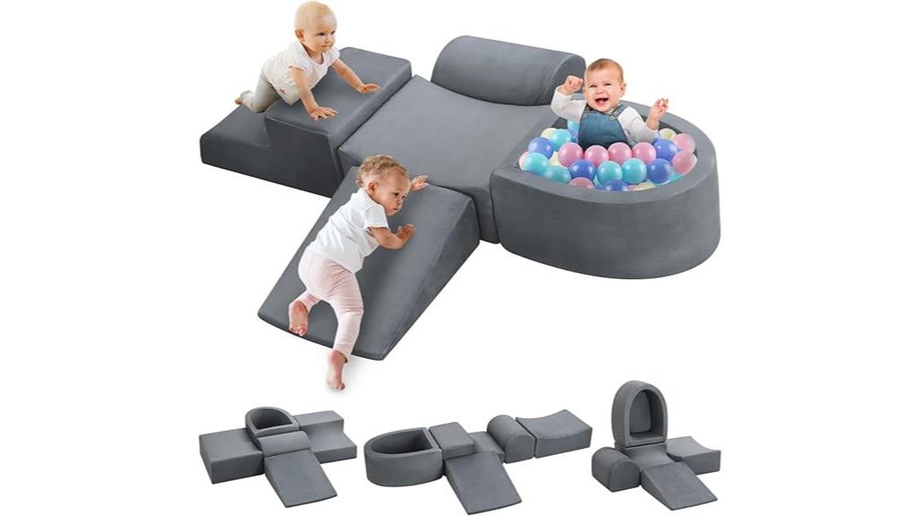 grey toddler climbing play