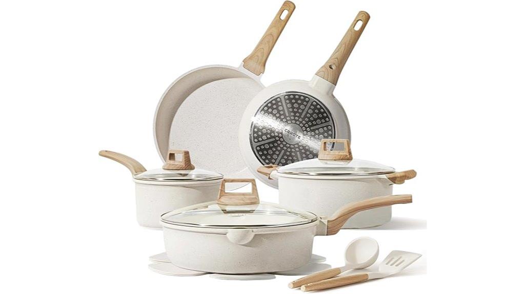 nonstick cookware with utensils