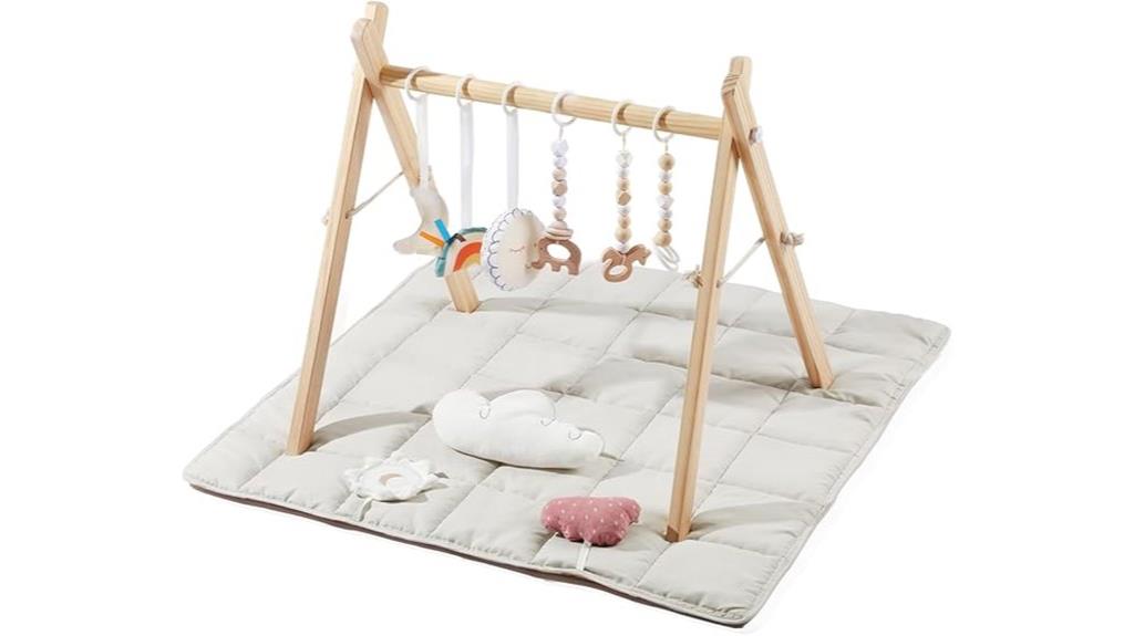 wooden baby gym with toys