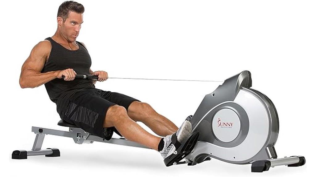 foldable rowing machine with extended rail