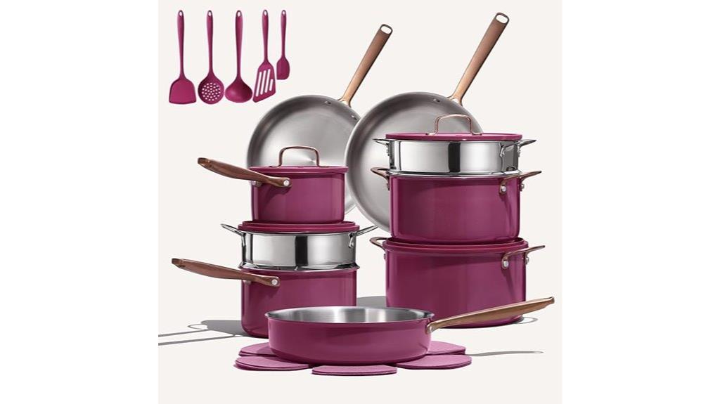 set of stainless steel cookware