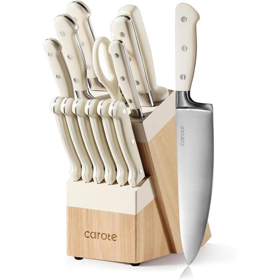 CAROTE 14-Piece Forged Knife Set with Block