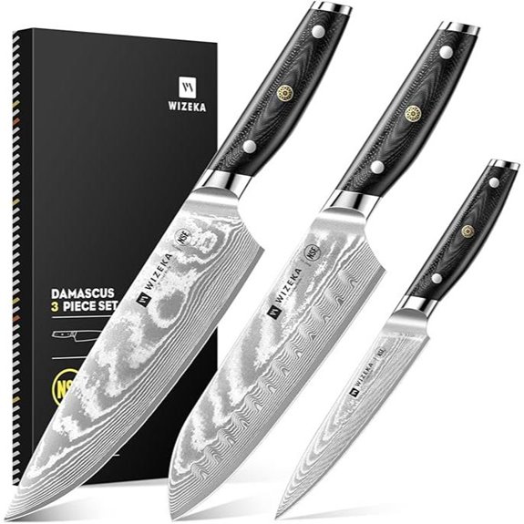 WIZEKA Damascus Chef Knife Set (3-Piece)