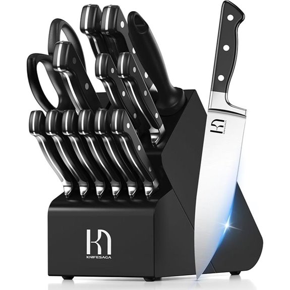 15-Piece Japanese Chef Knife Set with Block and Sharpener