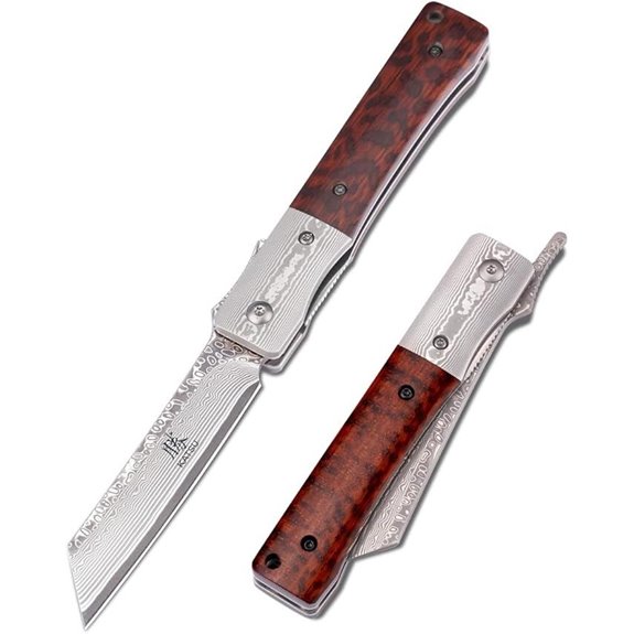 KATSU Damascus Pocket Knife with Leather Sheath