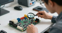 Examining circuit boards from the Space Shuttle's I/O Processor