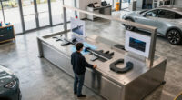 industrial kinetic displays shape hybrid exhibition and automotive service space in tbilisi